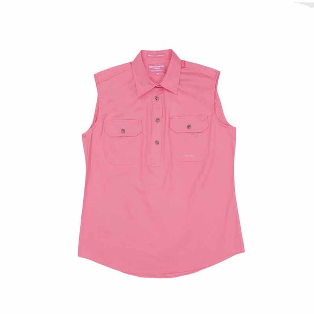 Roper Basics Ladies Pink 100% Cotton Solid Poplin Sleeveless Shirt