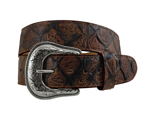 Men's Leather Brown Belt - Pirarucu Embossed