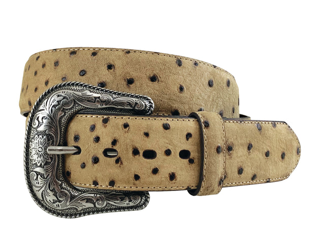 Men's Genuine Leather Cognac Belt - Safari Ostrich Print