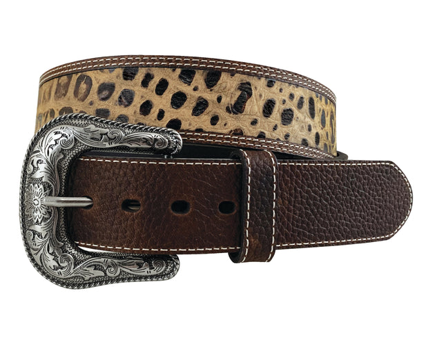 Men's Genuine Leather Cognac Belt - Safari Deep Croco Inlay with Pebble Grain Tabs