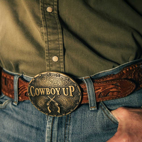 Saddle up with the Cowboy Up Attitude Buckle