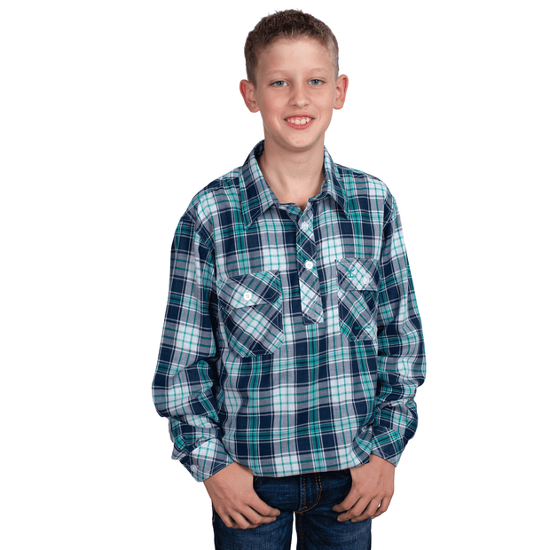 Boy's Brayden Half Button Print Workshirt