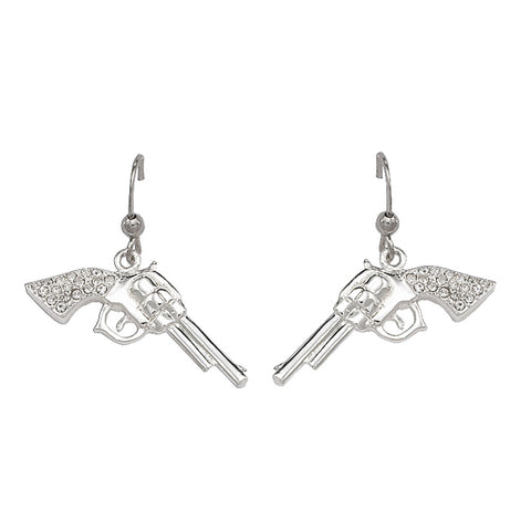 Cowgirl Pistols Rhinestone Handle Drop Earrings