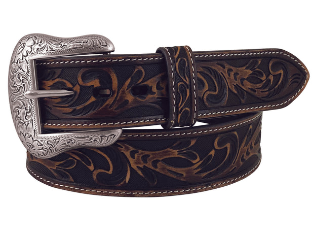 Men's Genuine Leather Hand Tooled Brown Belt