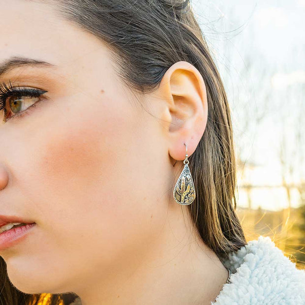 Cradled Cactus Teardrop Earrings